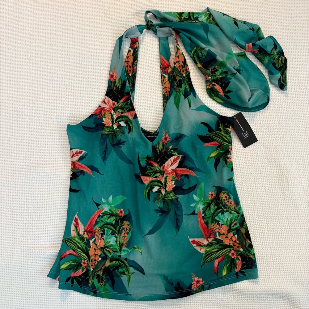 NWT INC International Concepts Tropical V Neck Blouse size Medium